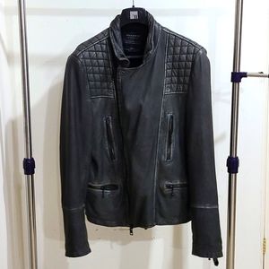 AllSaints Large Grey Bike Leather Jacket